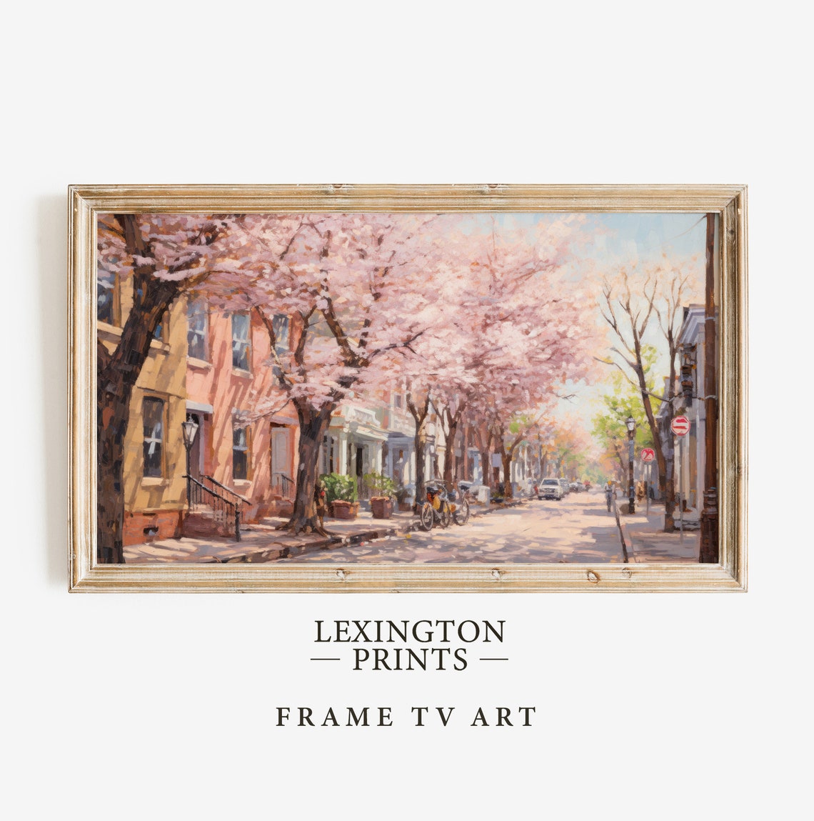 Cherry Blossom Street in Bloom Spring Frame TV Art Cityscape Print