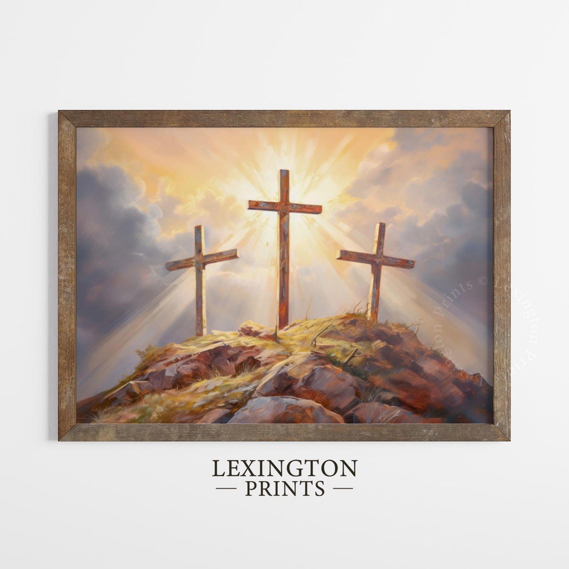 Three Crosses Calvary Sunrise Christian Easter Painting Art Poster - Image 4