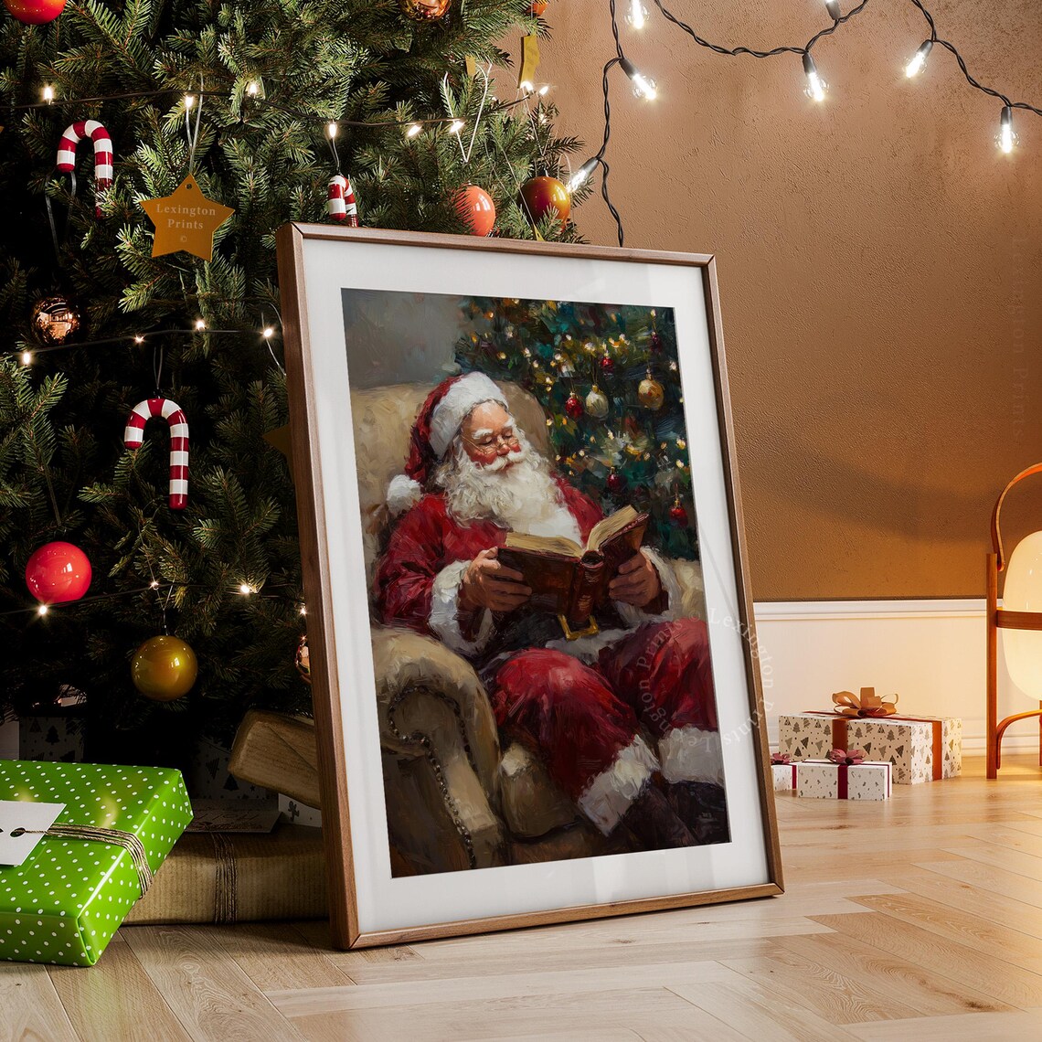 Santa Claus Reading A Book In Armchair Beside Christmas Tree Poster - Image 7