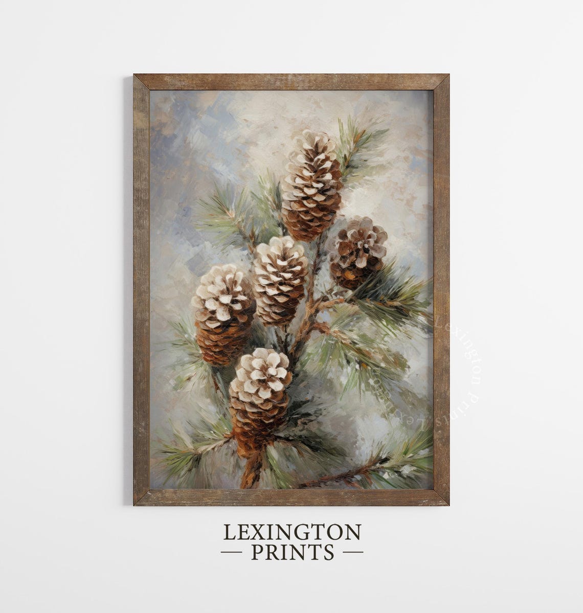Frosted Pinecones on Snowy Evergreen Branch Still Life Poster - Image 4