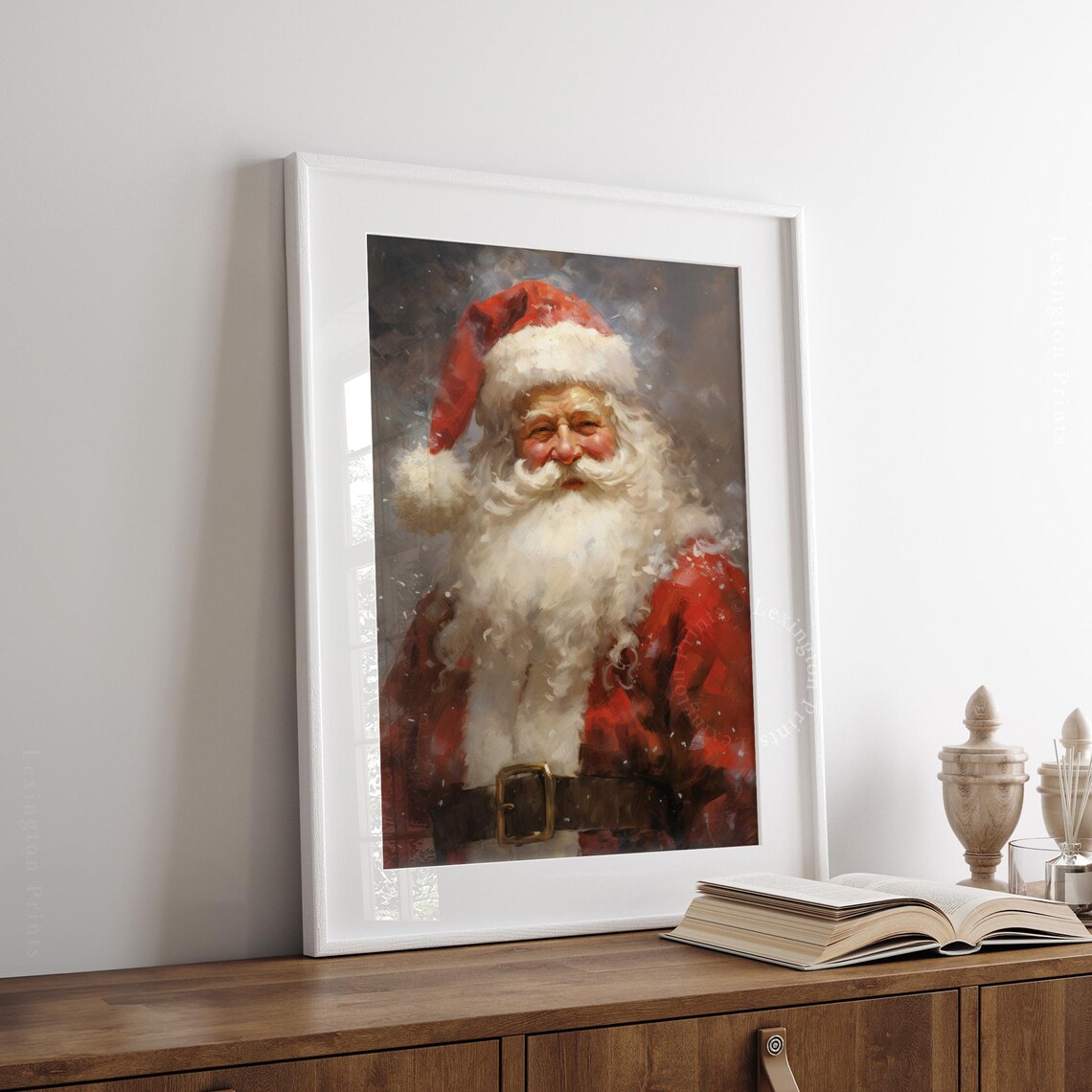 Smiling Santa Claus Portrait in Red Suit Vintage Christmas Art Print - Image 3