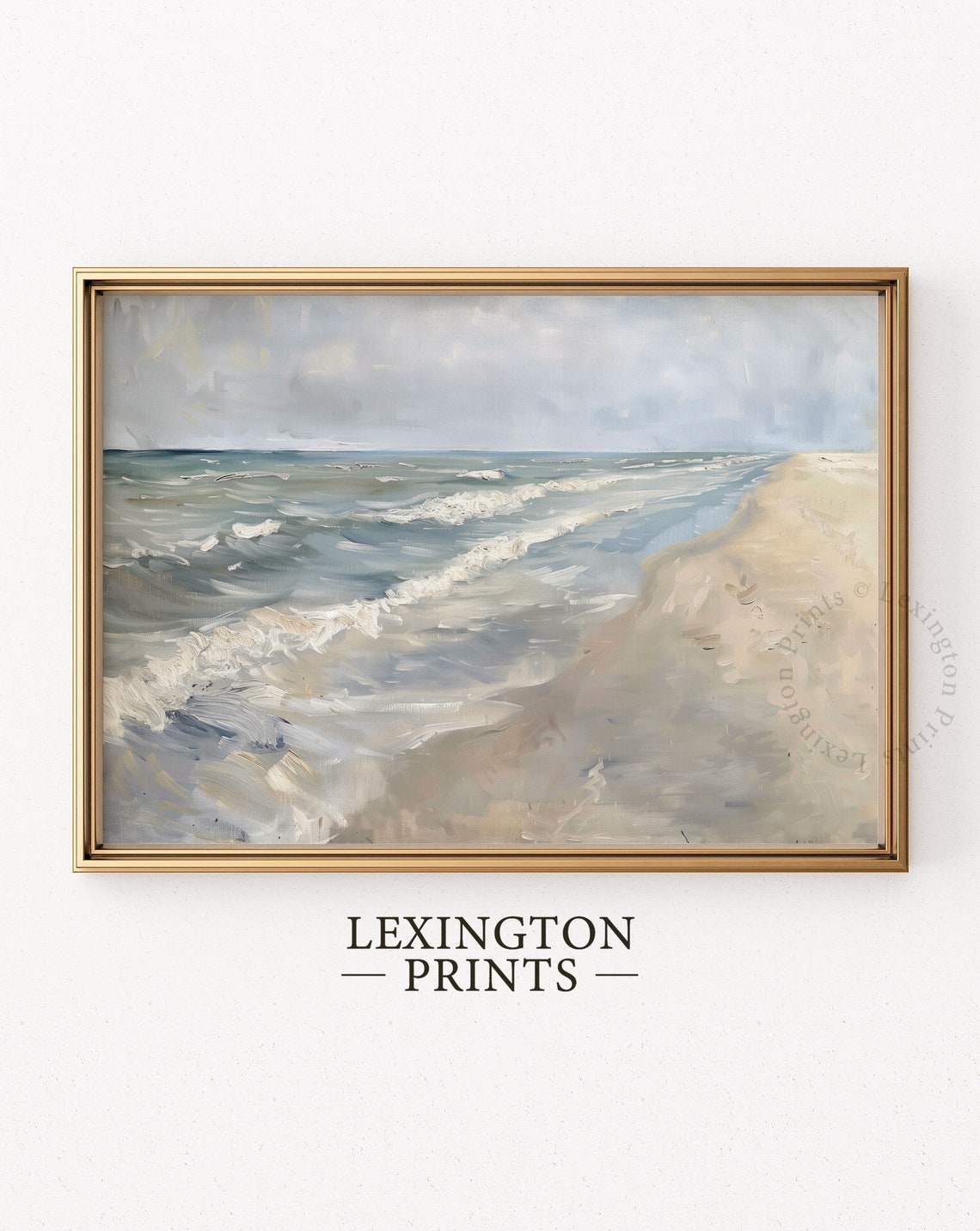 Moody Ocean Shoreline Waves Gray Blue Impressionist Coastal Poster - Image 5