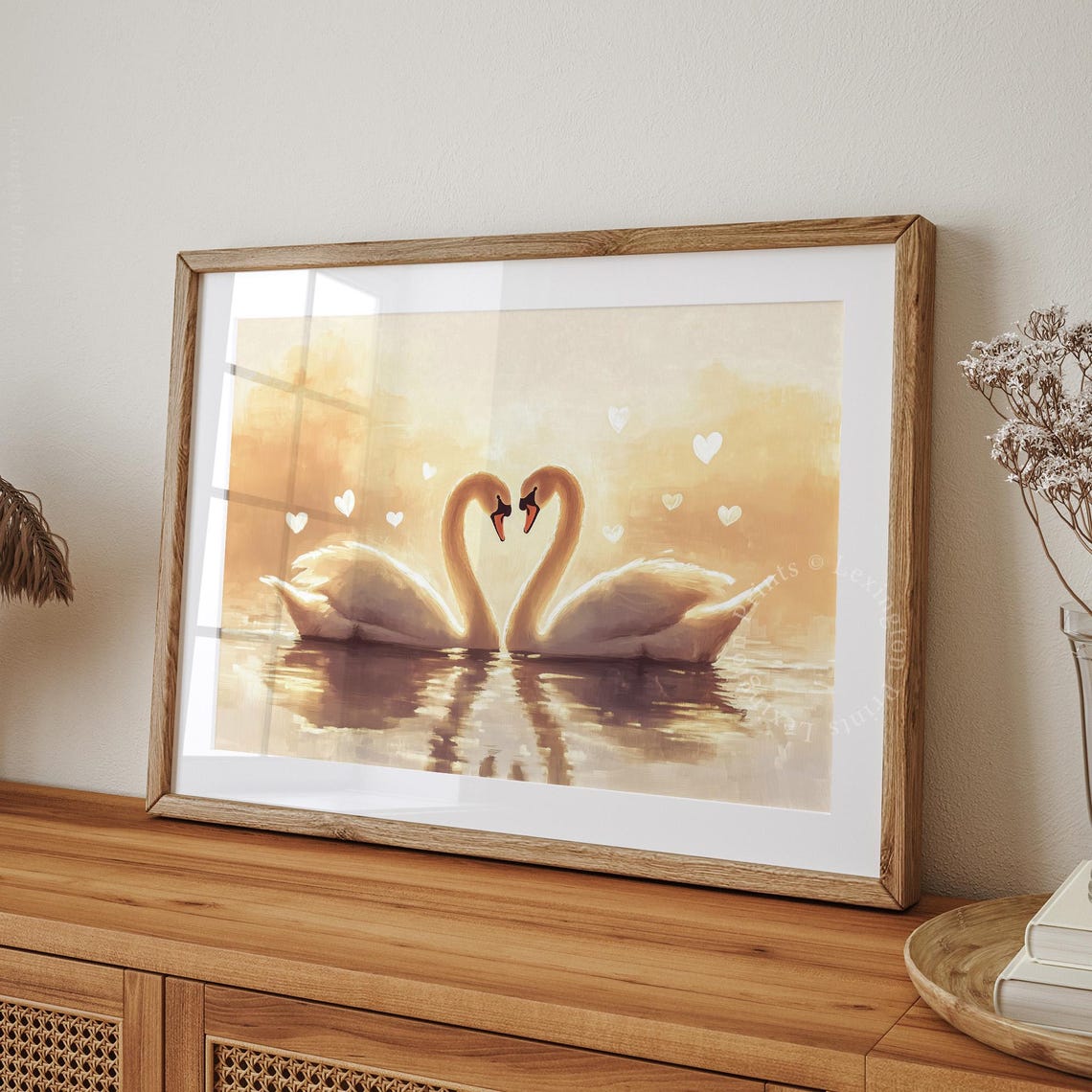 Swan Couple Heart Shape Golden Light Romantic Valentine Bedroom Print - Image 8