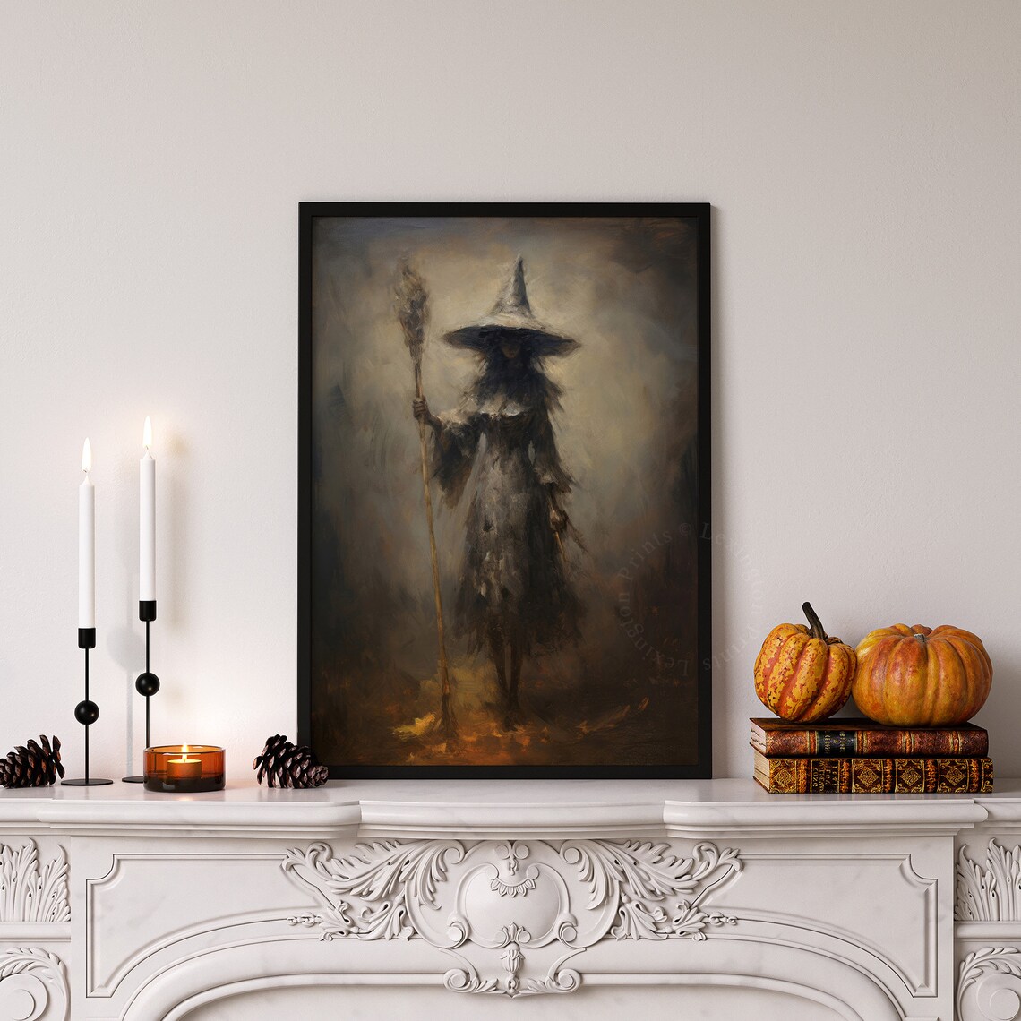 Dark Witch Portrait Moody Vintage Halloween Staff Painting Poster - Image 6