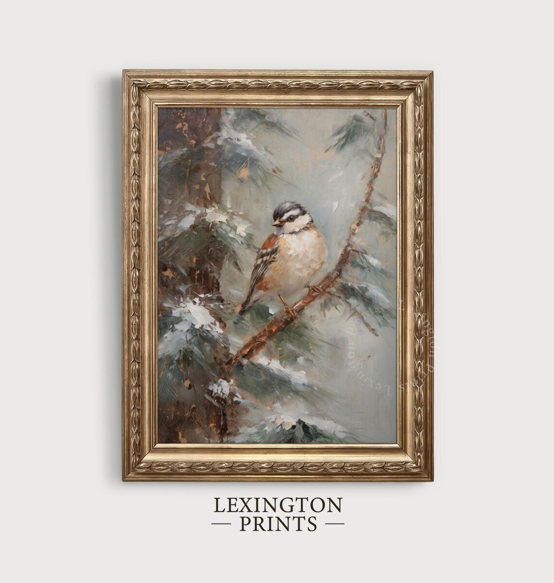 Chickadee Winter Bird Snowy Pine Branch Vintage Painting Art Poster - Image 2