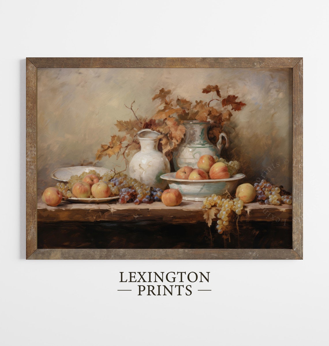 Classic Fruit Still Life Grapes and Peaches Ceramic Jugs Poster - Image 2