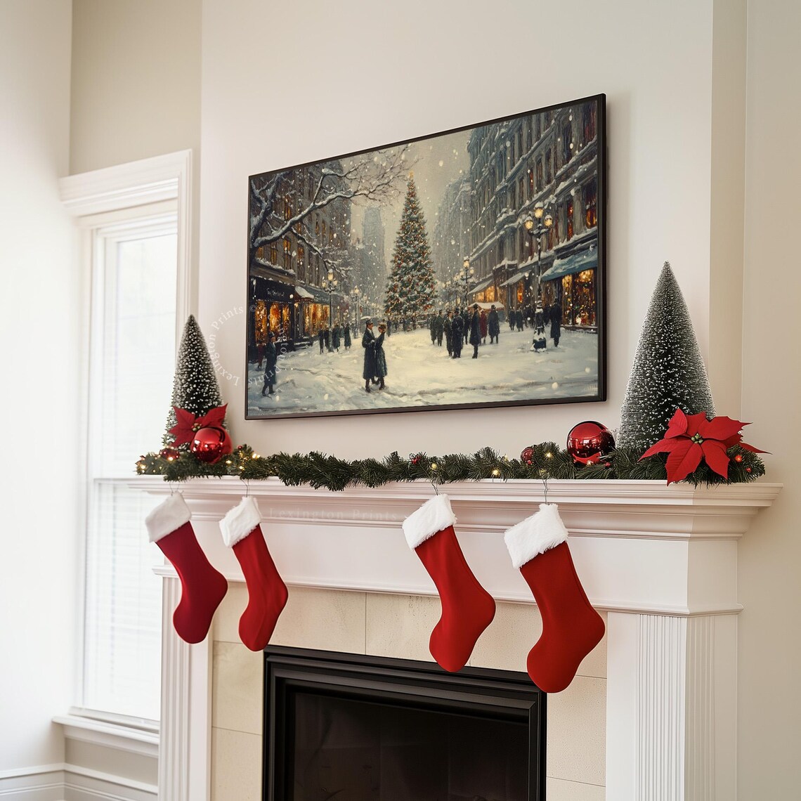 Victorian Christmas Tree City Street Snow Vintage Frame TV Art Poster - Image 6