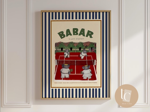 Babar the Elephant Playing Tennis Retro Kids Art Print