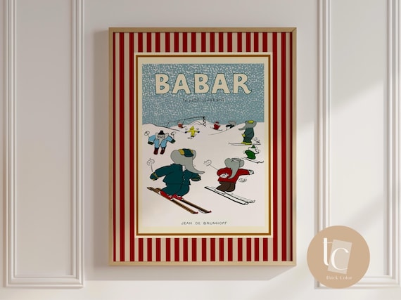 Babar The Elephant Ski In Snow Retro Art Print