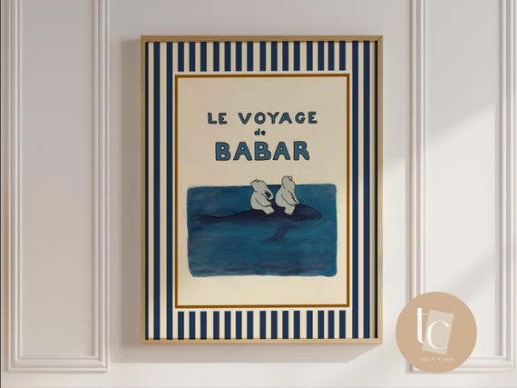 Babar The Elephant Sailing on a Whale Nursery Art