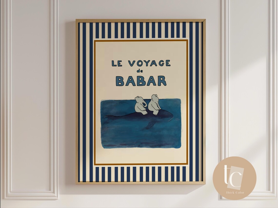 Babar The Elephant Sailing on a Whale Nursery Art