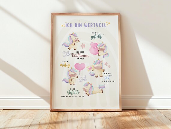 Unicorn Affirmation Watercolor Poster for Kids Nursery Bedroom Decor