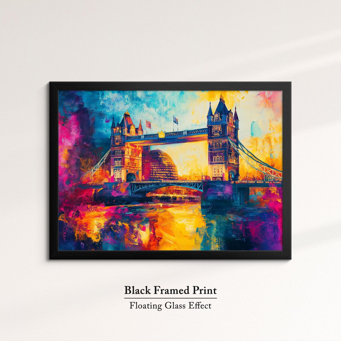 Tower Bridge London Pink Sunset Vibrant Watercolor Travel Art Poster - Image 8