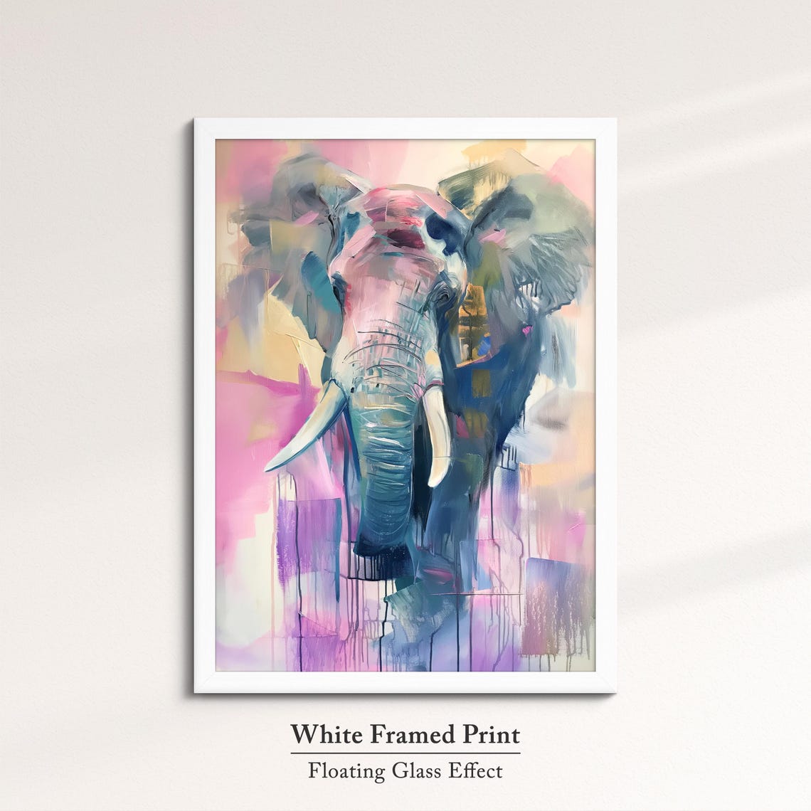 Elephant Front View Soft Pink Lavender Pastel Abstract Wall Art - Image 7