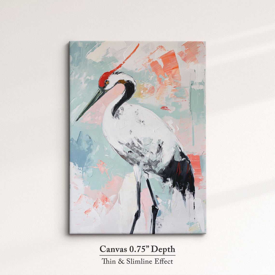 Red Crowned Crane Elegant Pastel Abstract Bird Painting Wall Art - Image 4