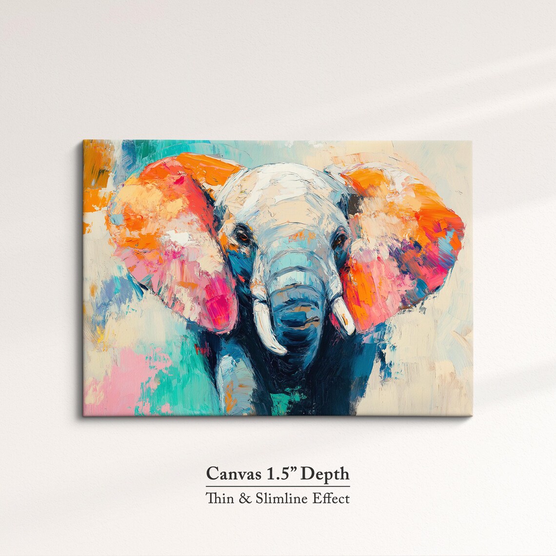 Elephant Head Orange Blue Palette Knife Abstract Safari Wall Art Poster - Image 3