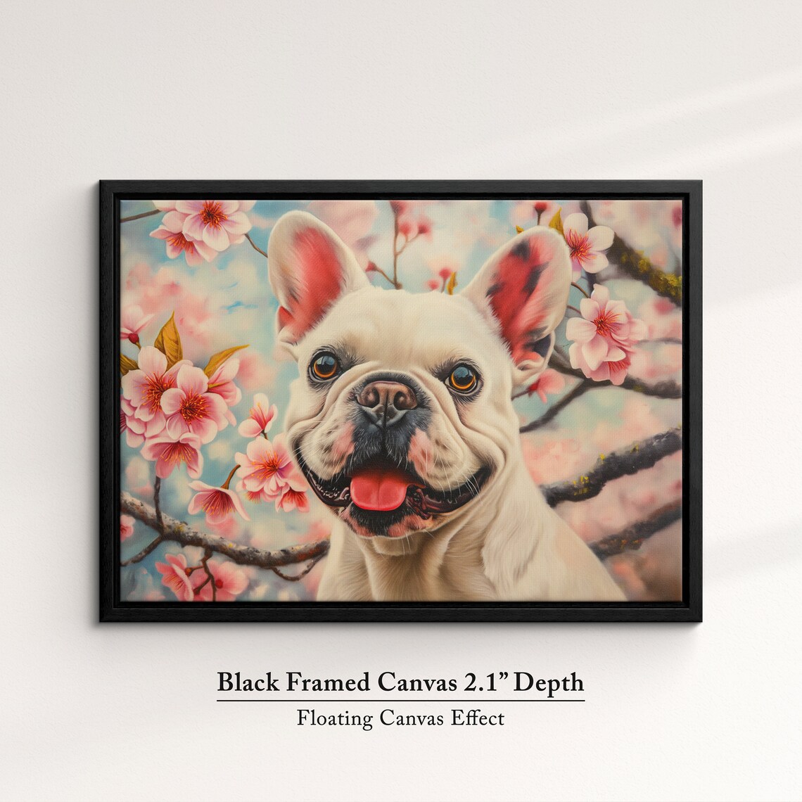 Happy White French Bulldog In Cherry Blossoms Cute Spring Dog Poster - Image 2