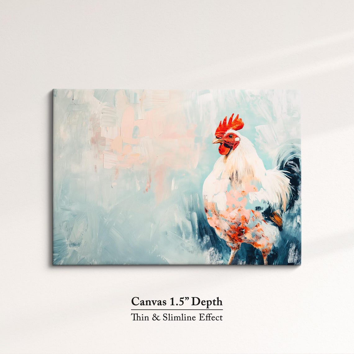 White Rooster Soft Pastel Blue Abstract Standing Farm Bird Art Poster - Image 3