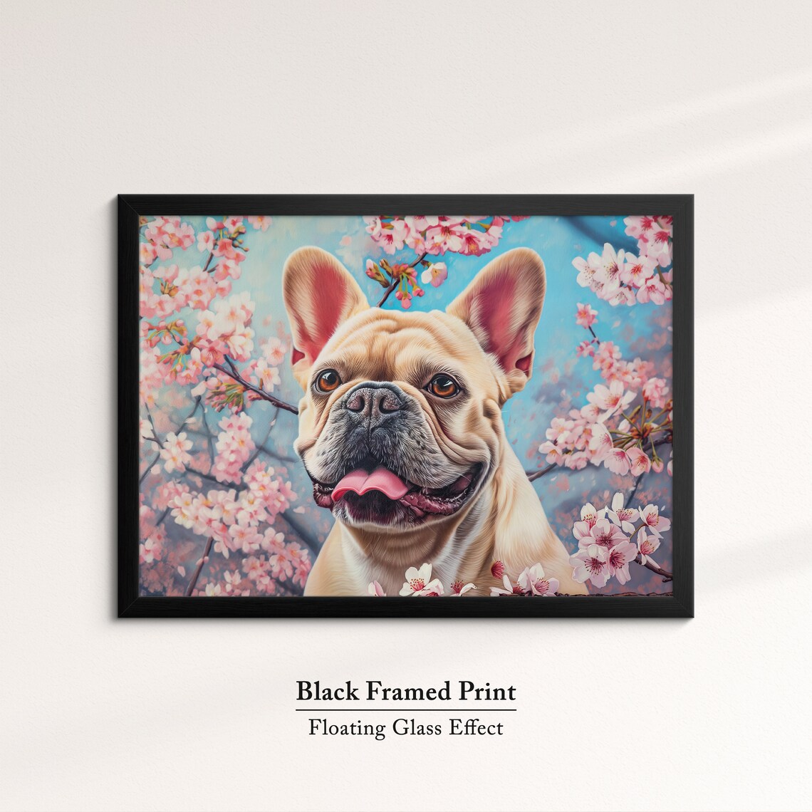 Fawn French Bulldog Tongue Out In Pink Blossoms Cheerful Art Poster - Image 8