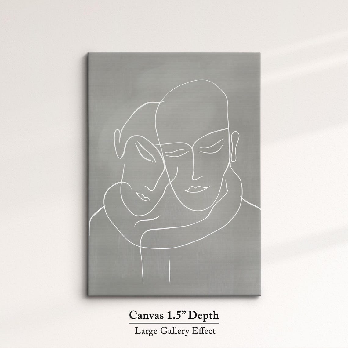 Embracing Couple Minimalist White Line Art Gray Modern Wall Art Poster - Image 3