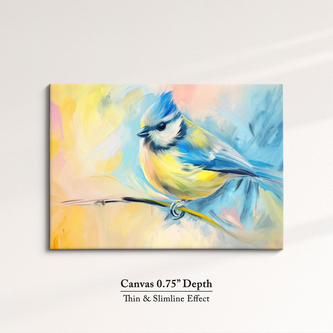 Blue Tit Close Up Yellow Blue Pastel Brushstroke Bird Wall Poster - Image 4