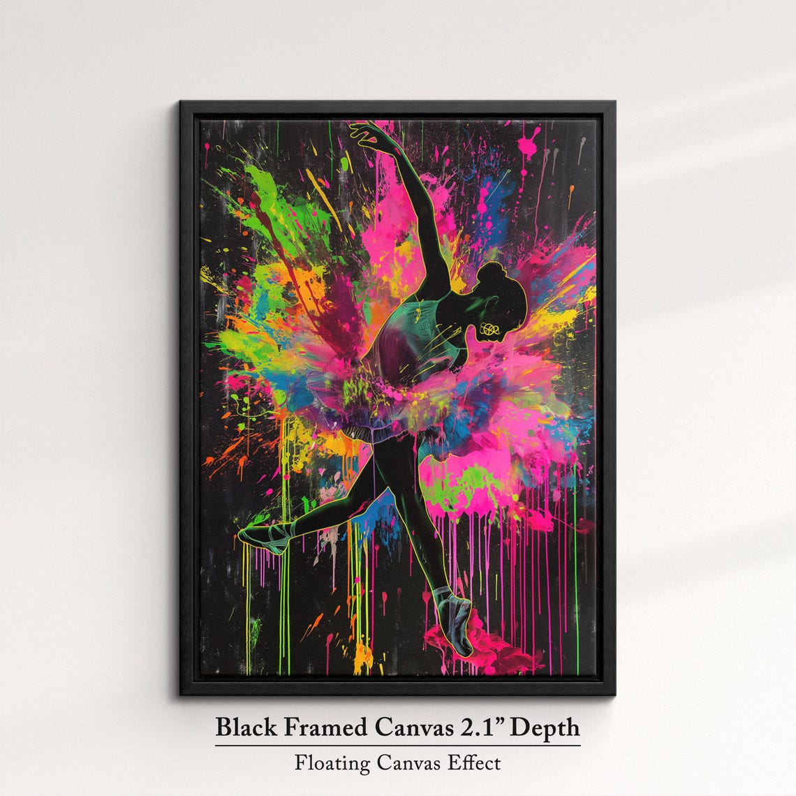 Ballerina Leaping Neon Paint Explosion Colorful Dance Art Wall Poster - Image 2