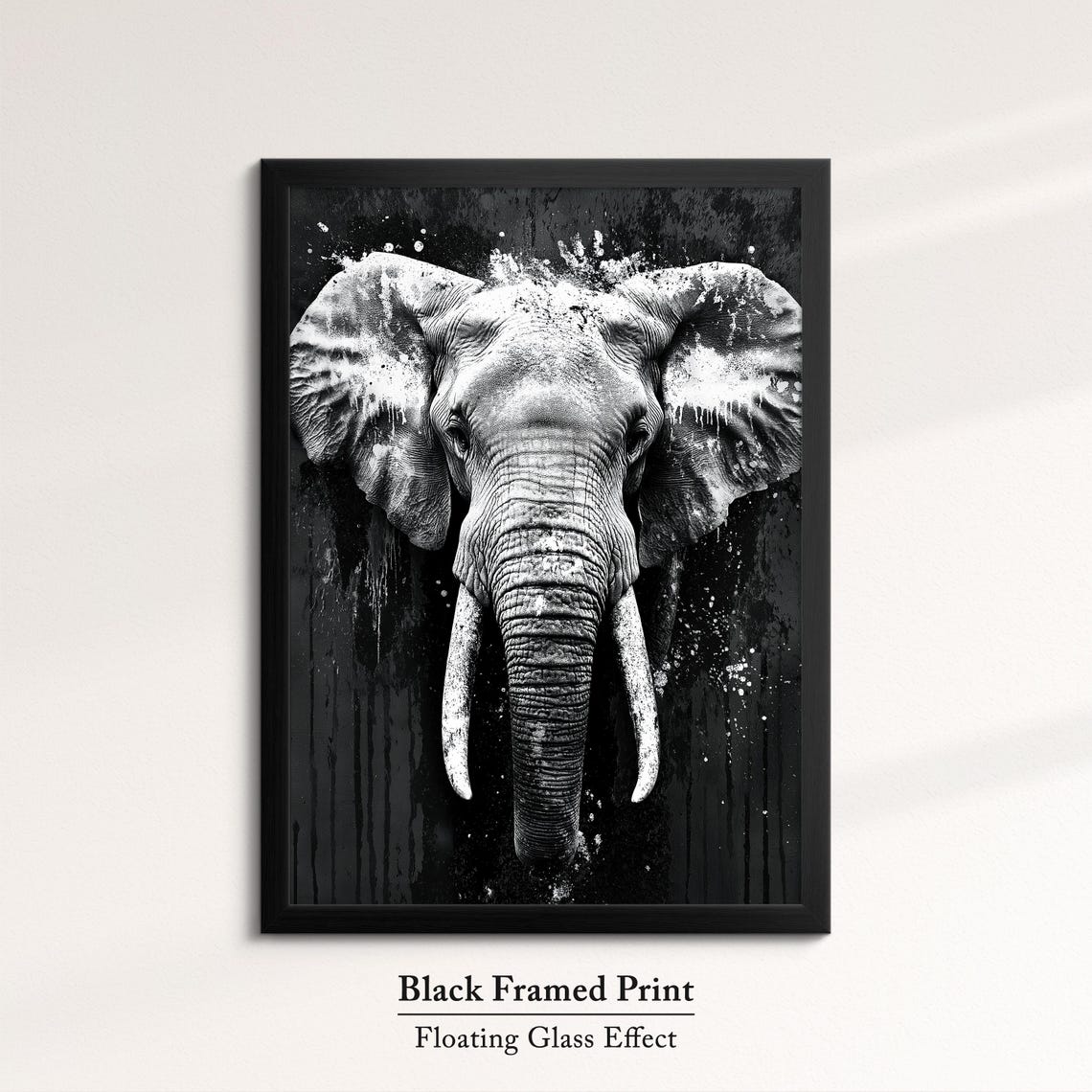 Black White Elephant Splatter Paint Drips Dramatic Wildlife Art Poster - Image 8