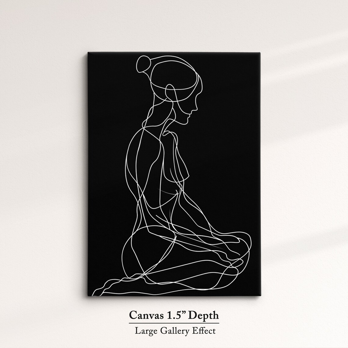 Seated Woman Profile White Line On Black Minimalist Dramatic Feminine Wall Art Print - Image 3