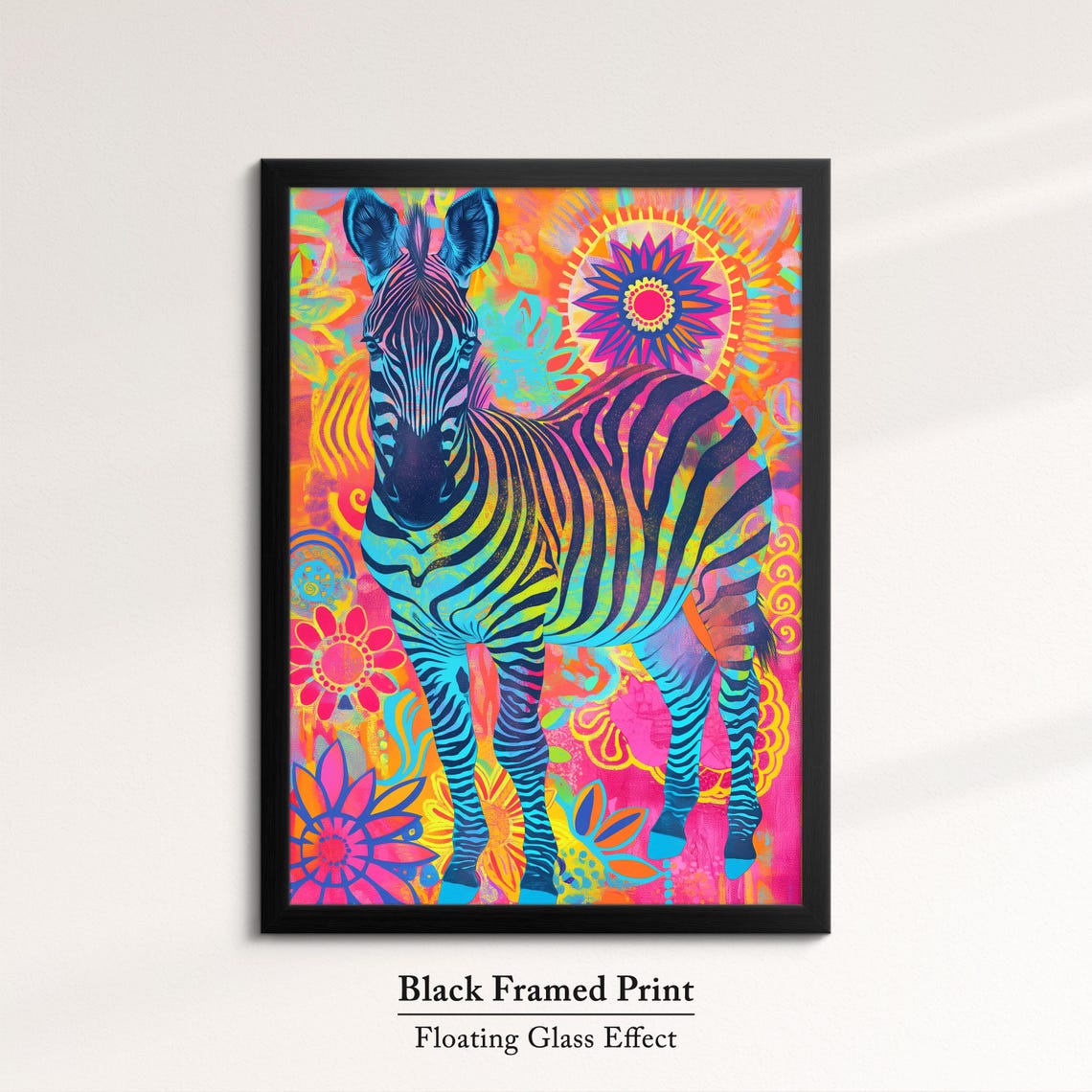 Zebra Rainbow Psychedelic Standing Full Body Floral Portrait Poster - Image 8