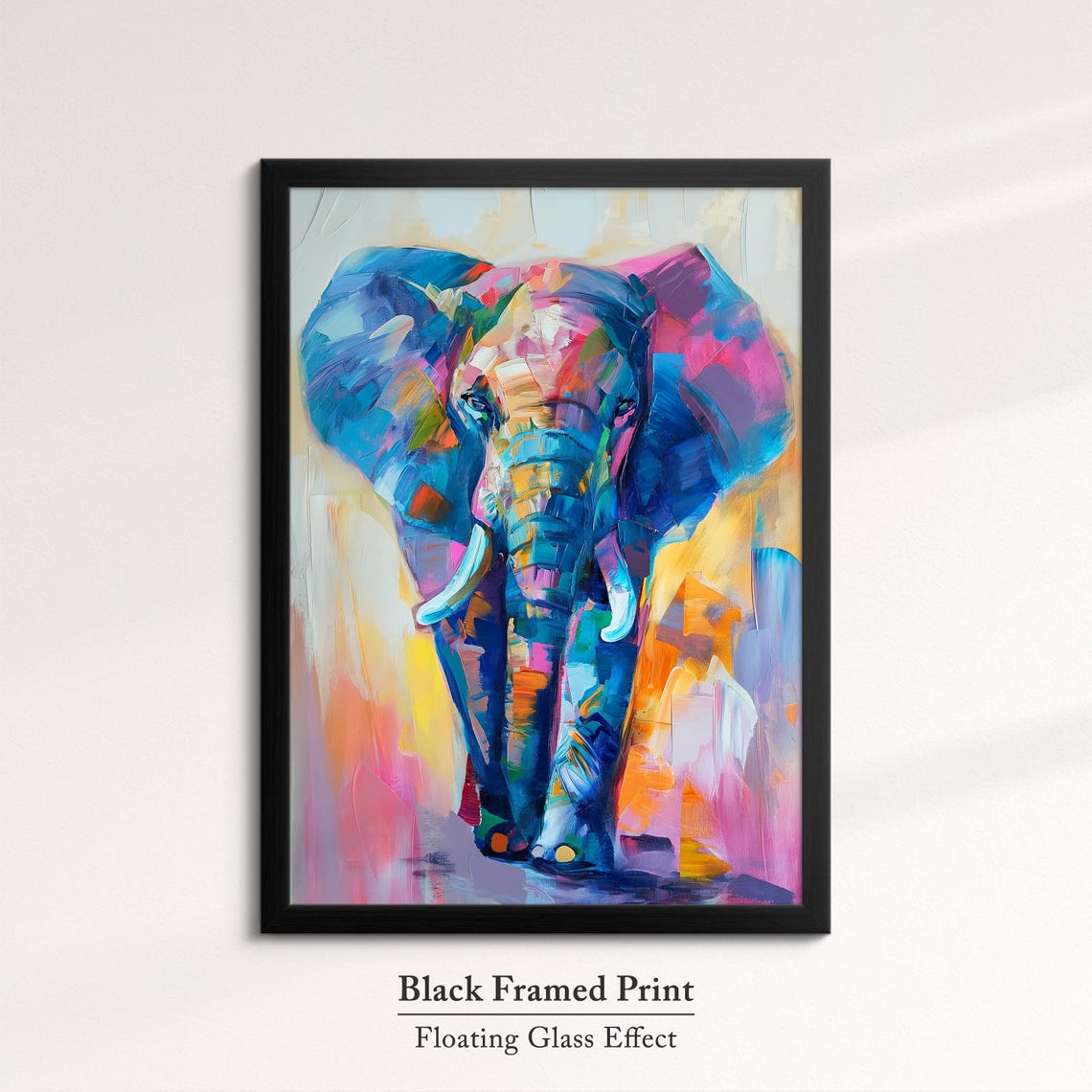 Colorful Elephant Walking Vivid Blue Pink Orange Abstract Wall Art - Image 8