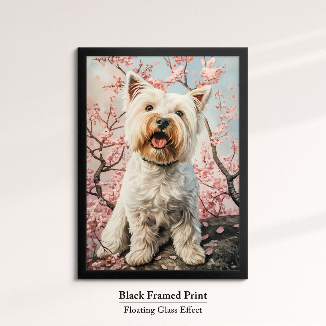 White West Highland Terrier In Pink Cherry Blossoms Spring Art Poster - Image 8