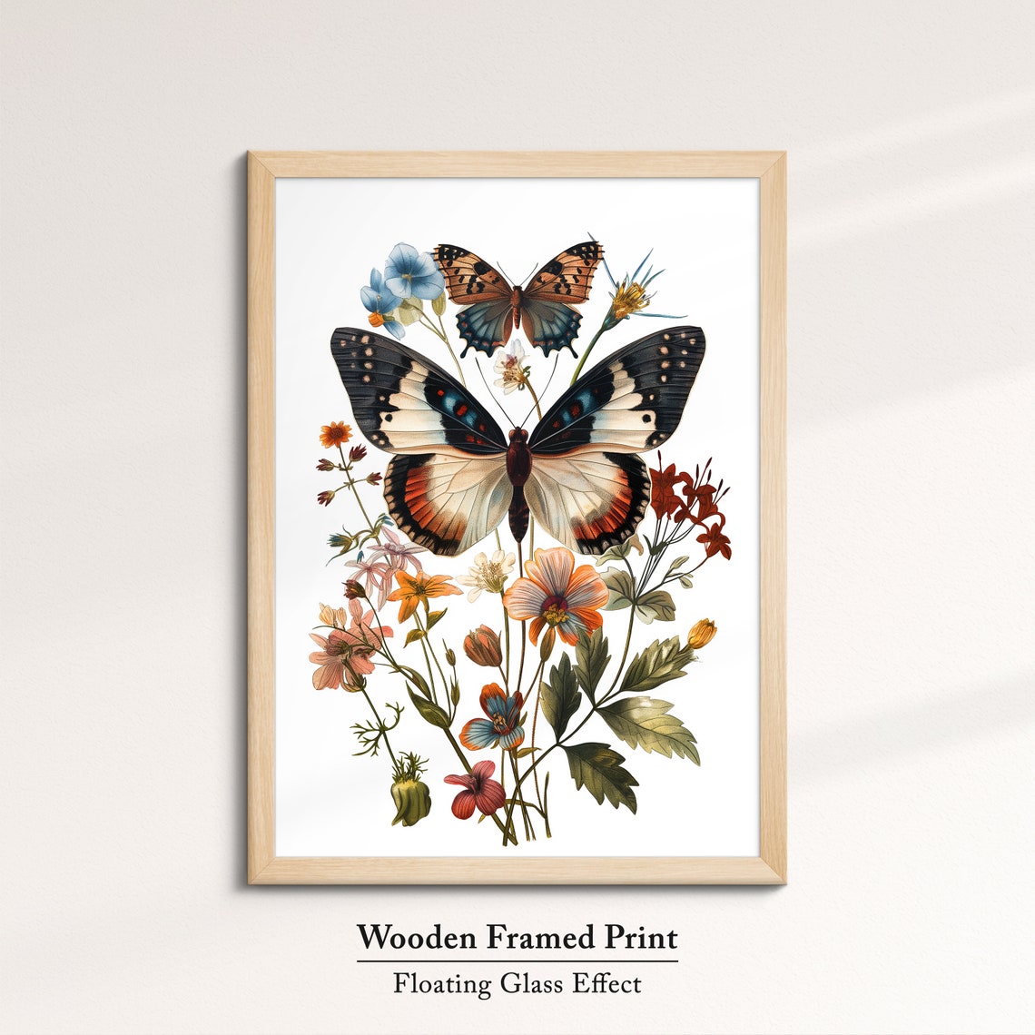 Vintage Botanical Butterflies With Wildflowers White Art Poster - Image 6