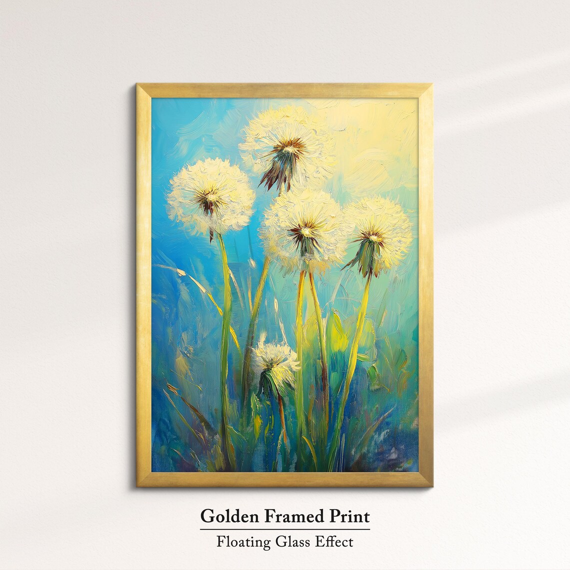 Dandelion Seed Heads Bright Blue Meadow Floral Oil Painting Poster - Image 5
