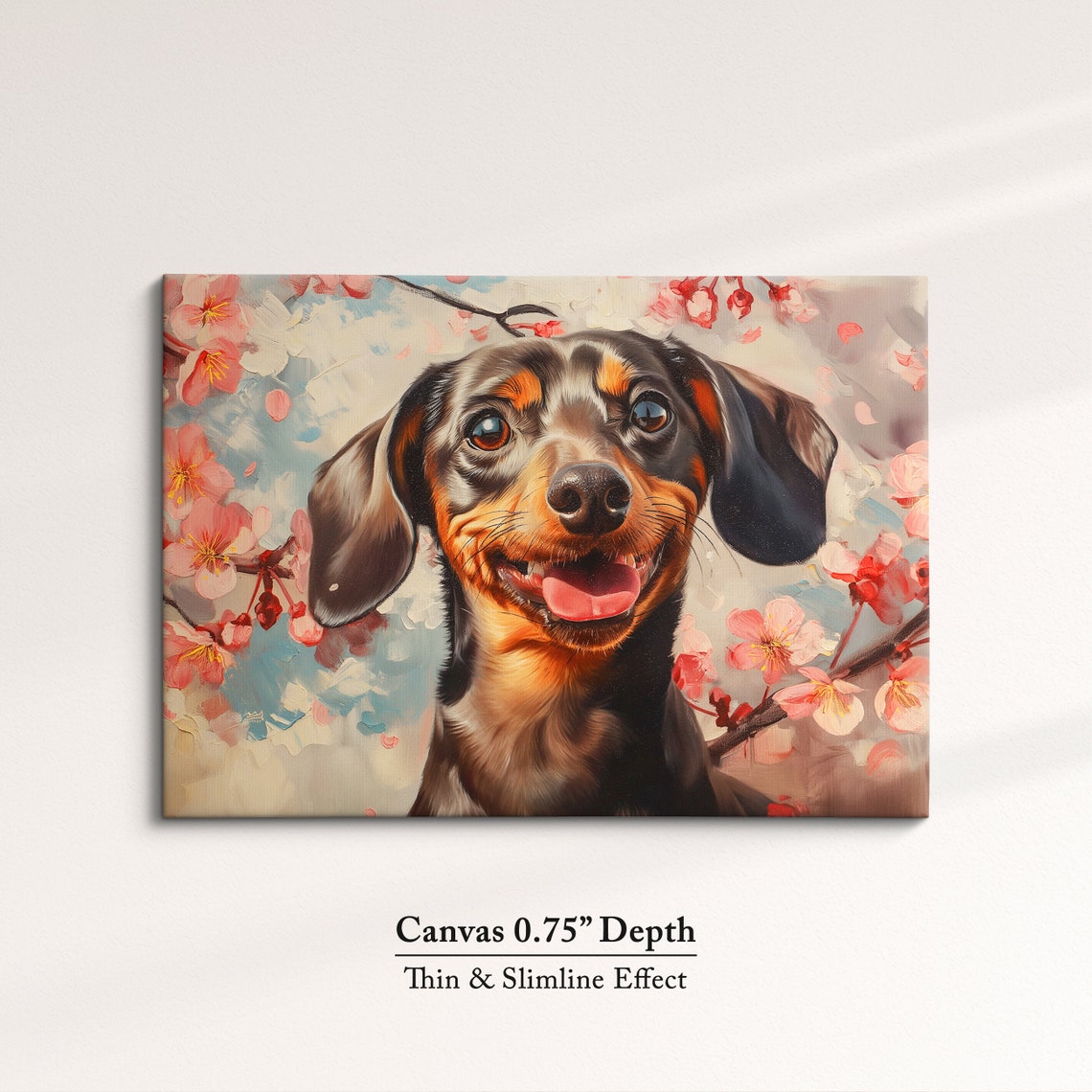 Cheerful Dachshund Face Close Up In Spring Cherry Blossoms Art Poster - Image 4