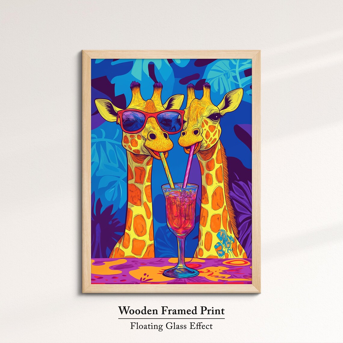 Two Giraffes Sharing Cocktail Sunglasses Fun Pop Art Safari Party Poster - Image 6
