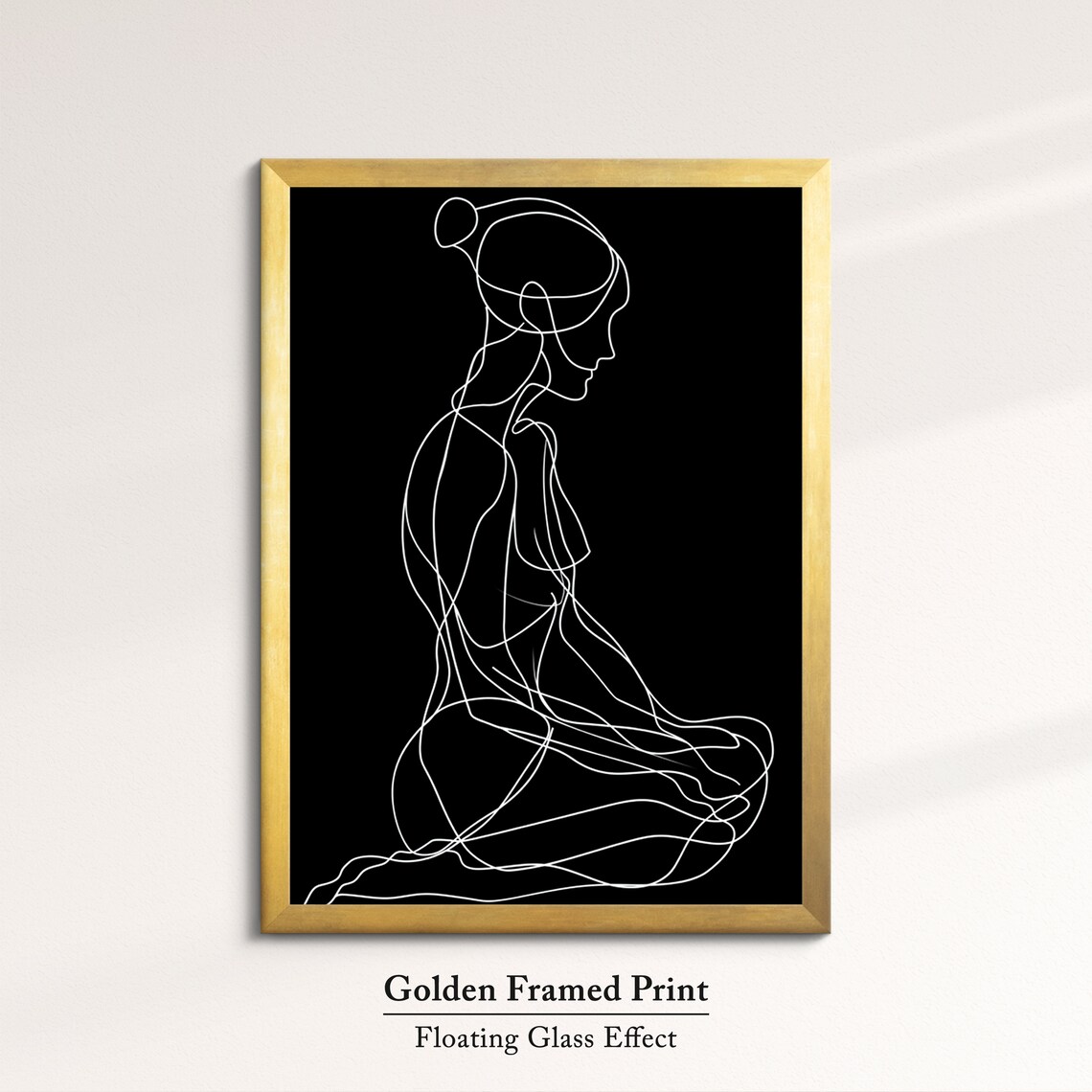 Seated Woman Profile White Line On Black Minimalist Dramatic Feminine Wall Art Print - Image 5