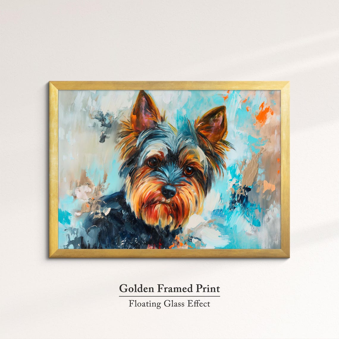 Yorkshire Terrier Face Front Turquoise Abstract Background Dog Poster - Image 5