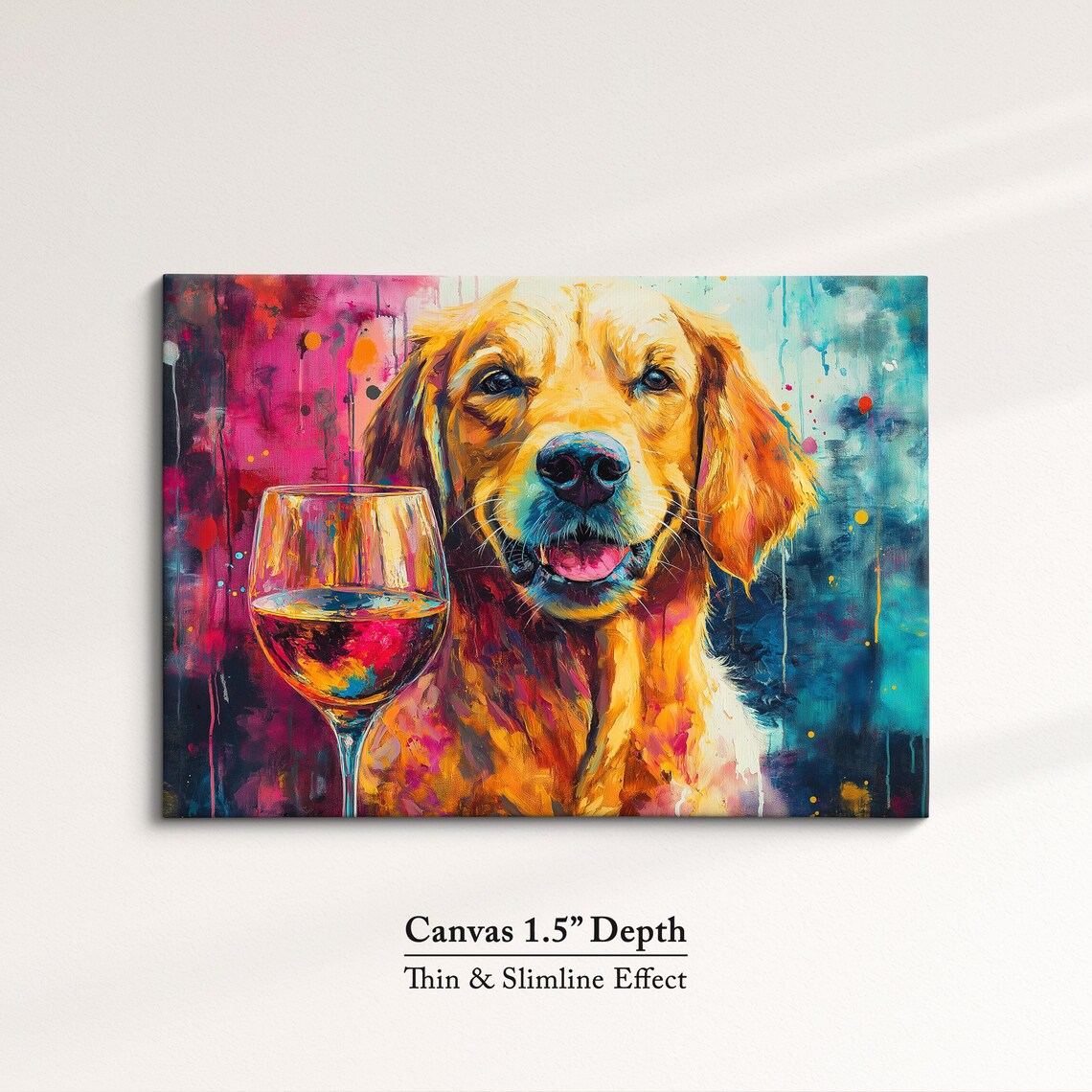 Golden Retriever Red Wine Glass Magenta Teal Watercolor Dog Art Print - Image 3