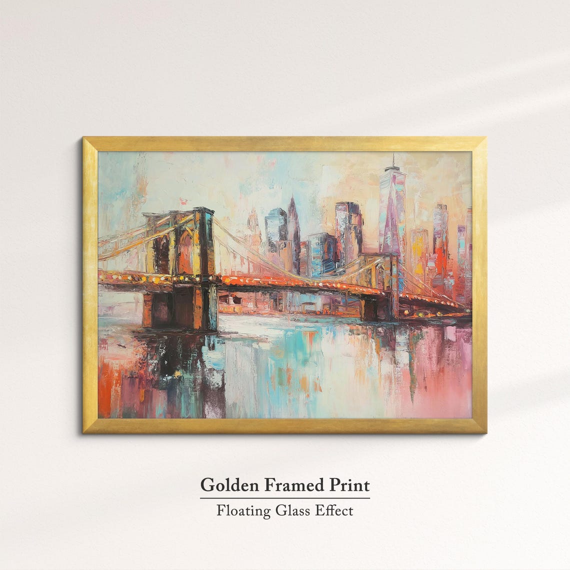 Brooklyn Bridge New York Night Lights Colorful Reflection Art Poster - Image 5