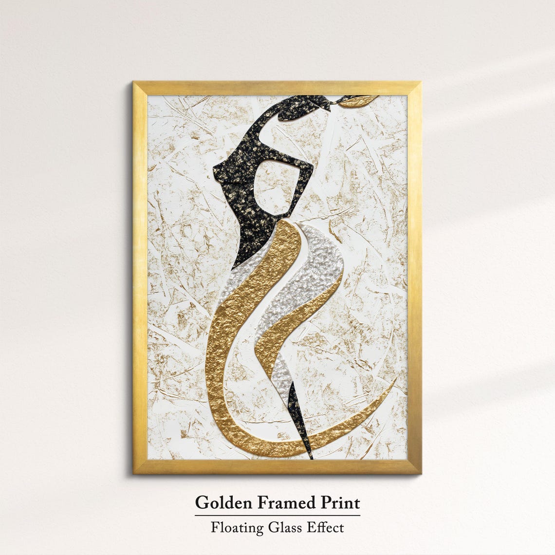 Abstract Woman Dancer Silhouette Black Gold Textured Modern Art Poster - Image 5