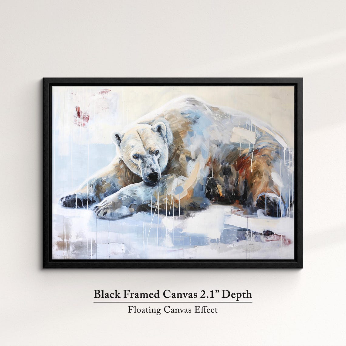 Polar Bear Resting Muted Beige Blue Abstract Wildlife Wall Art - Image 2