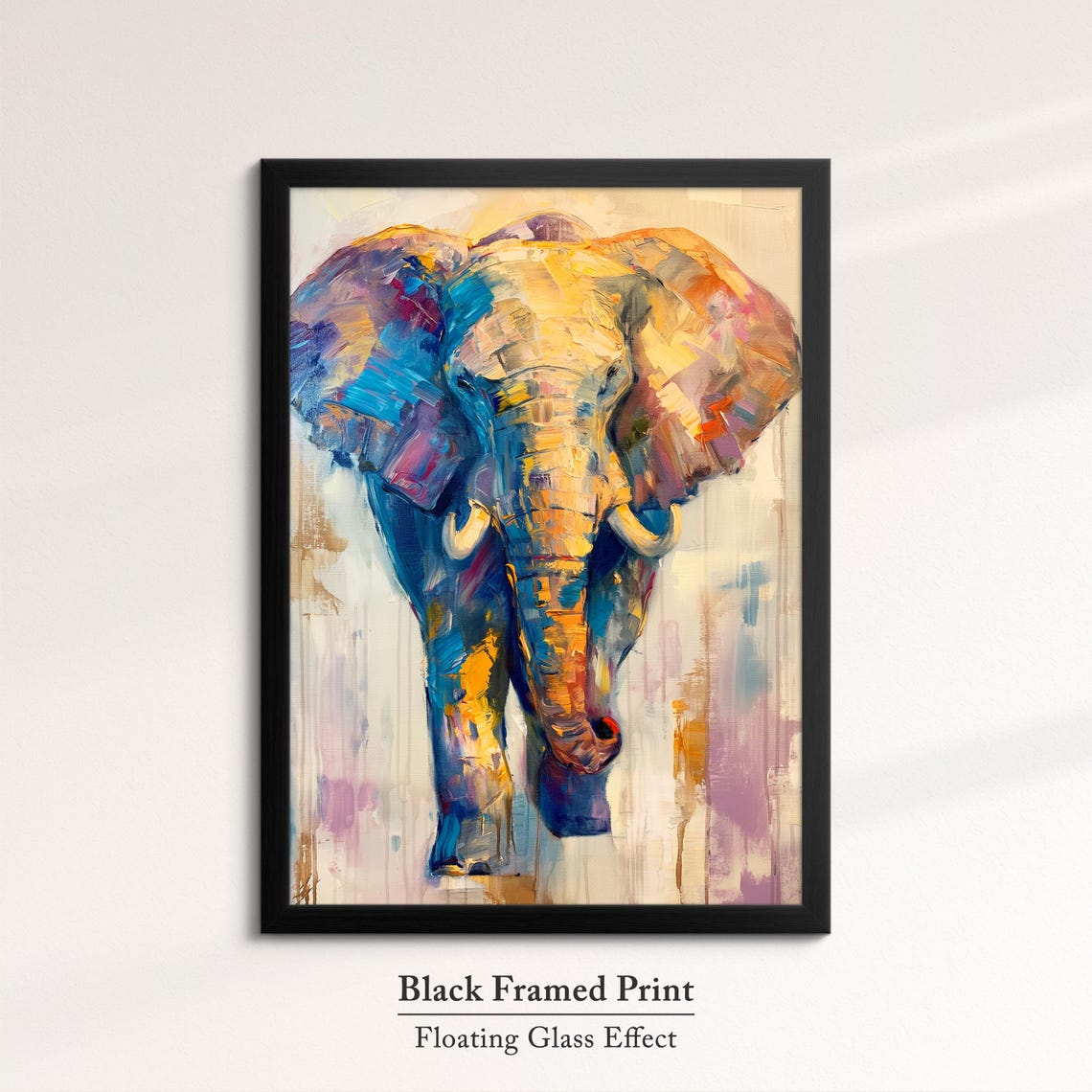 Elephant Front Portrait Golden Blue Pink Brushstroke Wall Art - Image 8