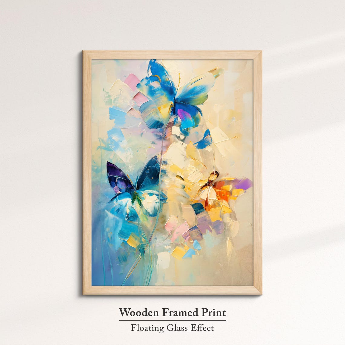 Colorful Butterflies Group Abstract Soft Beige Background Wall Art - Image 6