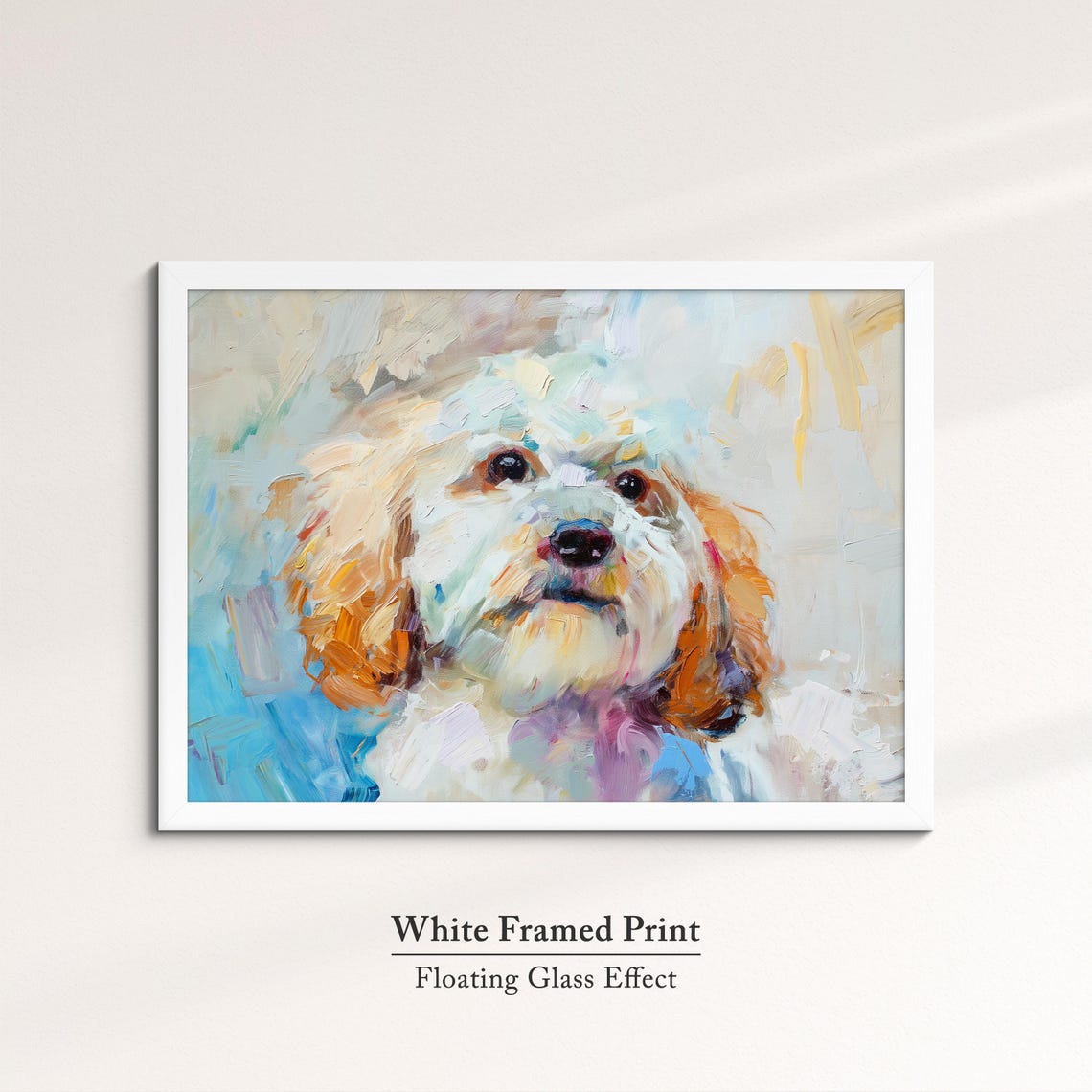 Cockapoo Portrait White Orange Coat Soft Blue Abstract Dog Poster - Image 7