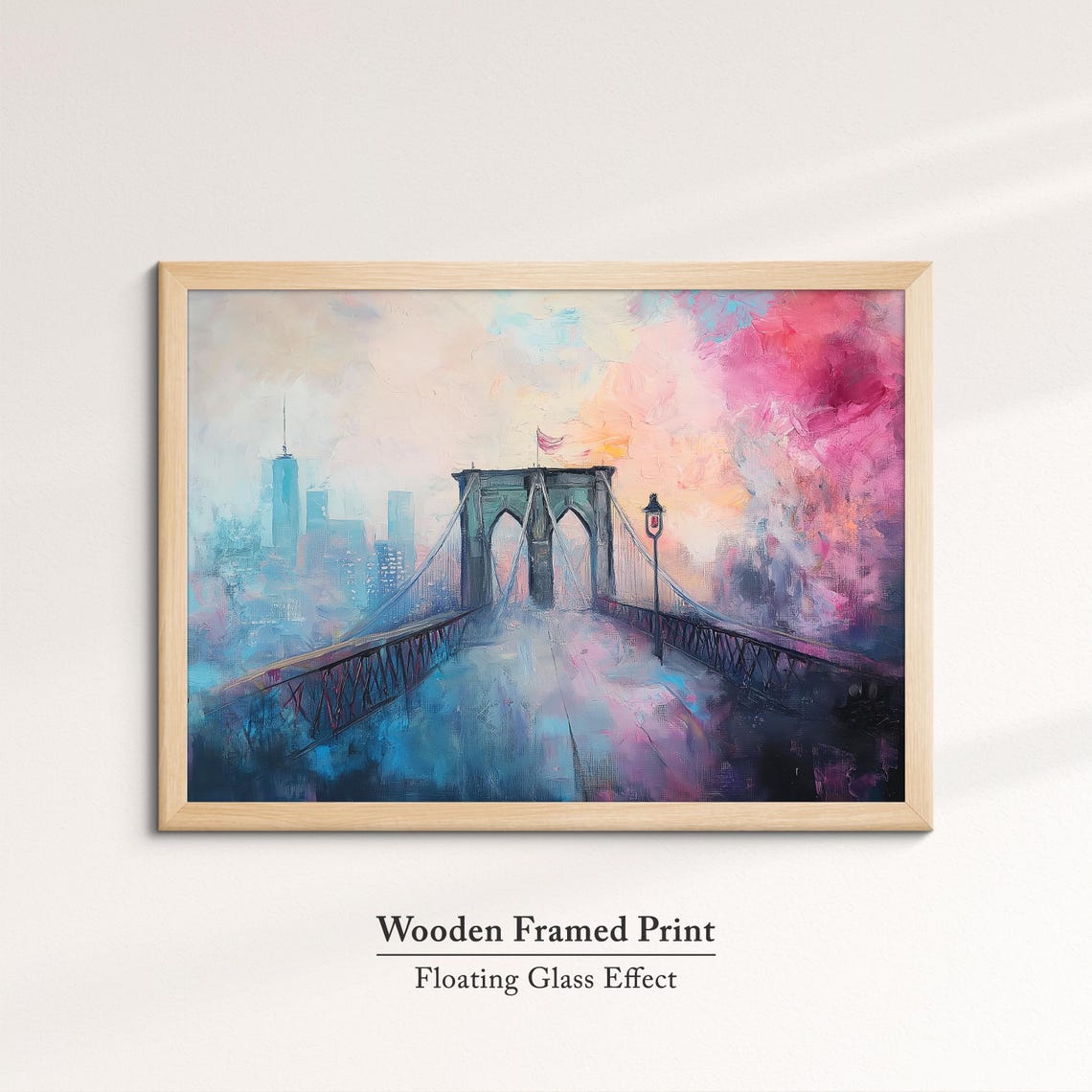 Brooklyn Bridge New York Misty Pink Sunrise Impressionist Art Poster - Image 6