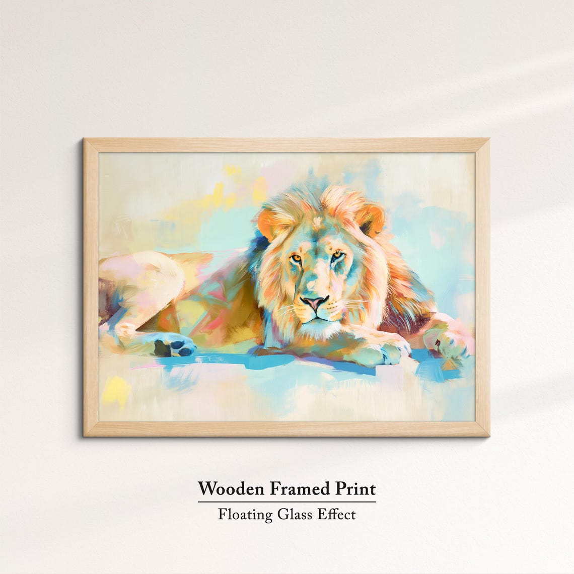 Lion Resting Pastel Watercolor Full Body Abstract Wildlife Art Poster - Image 6