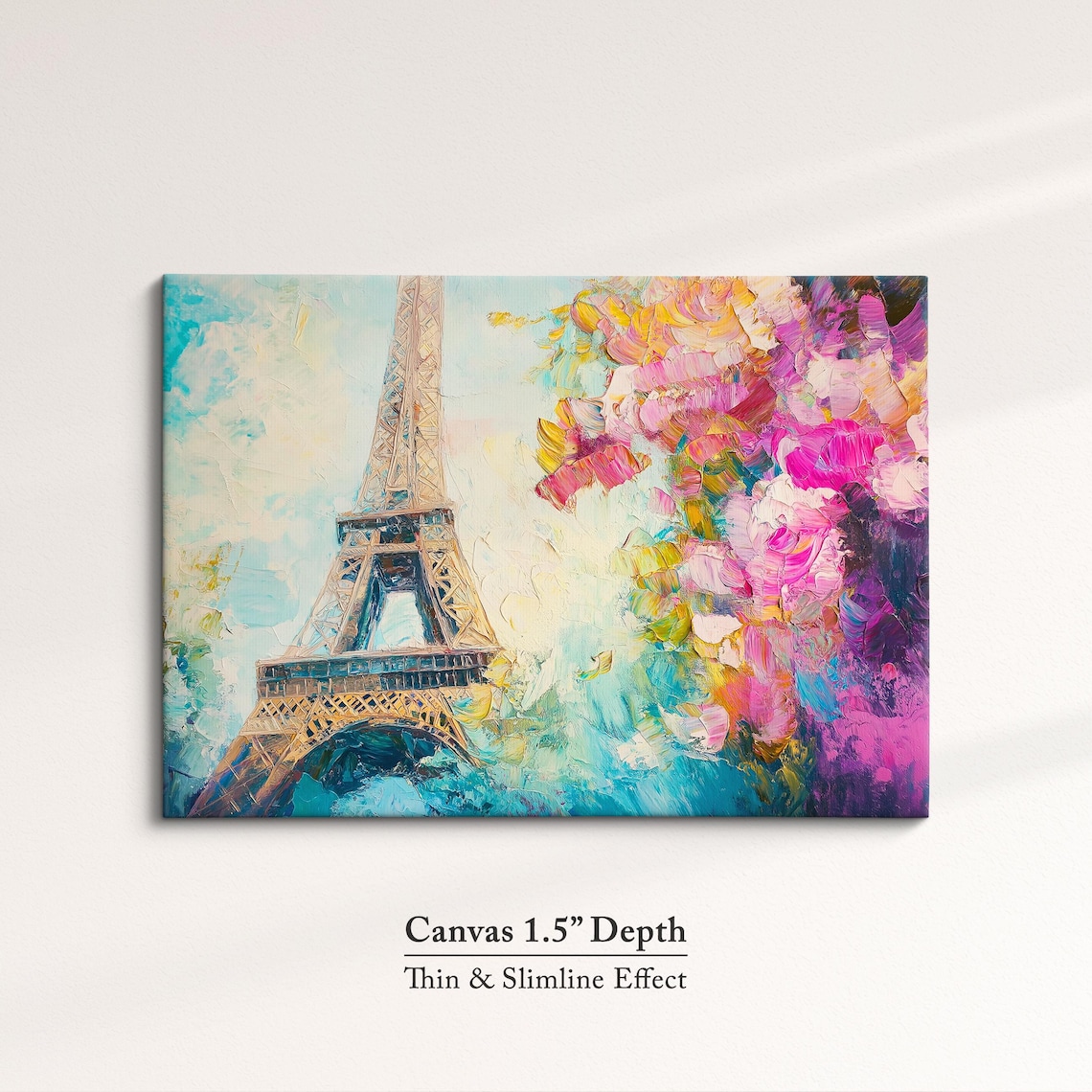 Eiffel Tower Paris Cherry Blossom Pink Floral Oil Painting Poster - Image 3