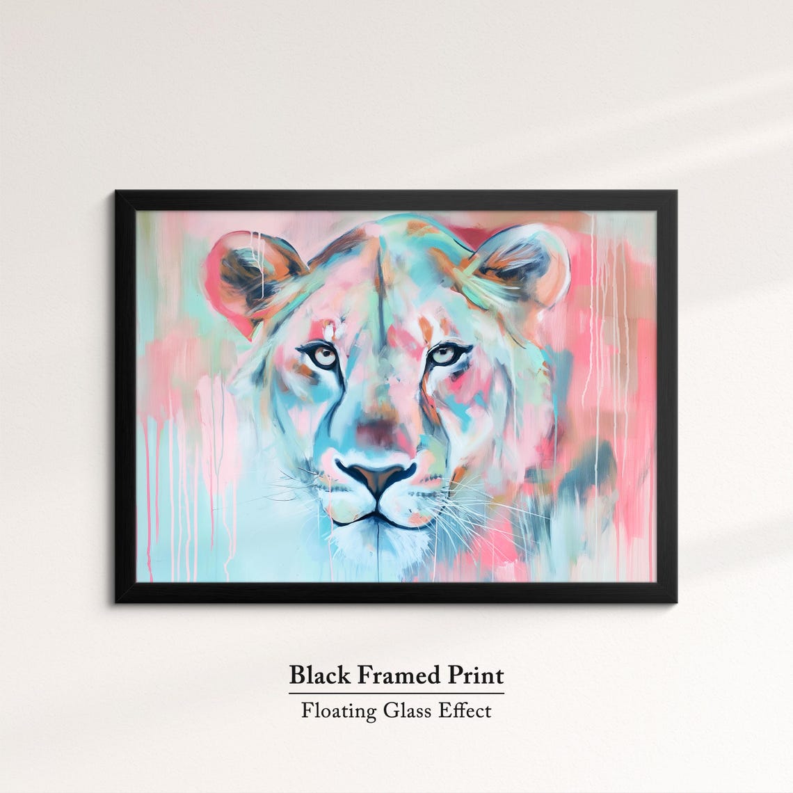 Lioness Pink Teal Pastel Abstract Face Close Up Wildlife Art Poster - Image 8