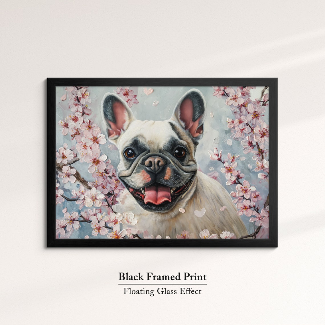 Cream French Bulldog Big Smile Among Pink Blossoms Soft Art Poster - Image 8