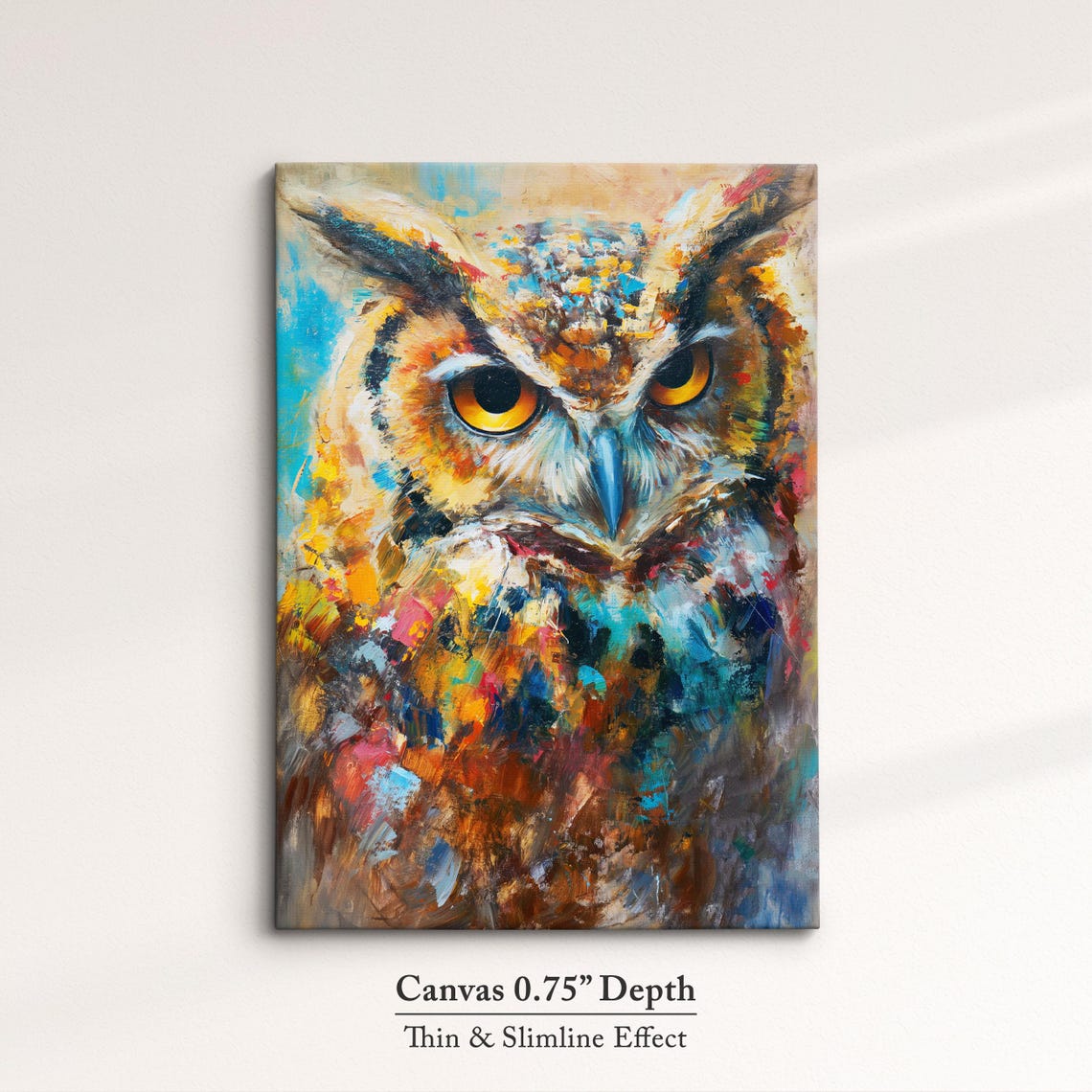 Horned Owl Striking Yellow Eyes Colorful Impasto Abstract Art Poster - Image 4